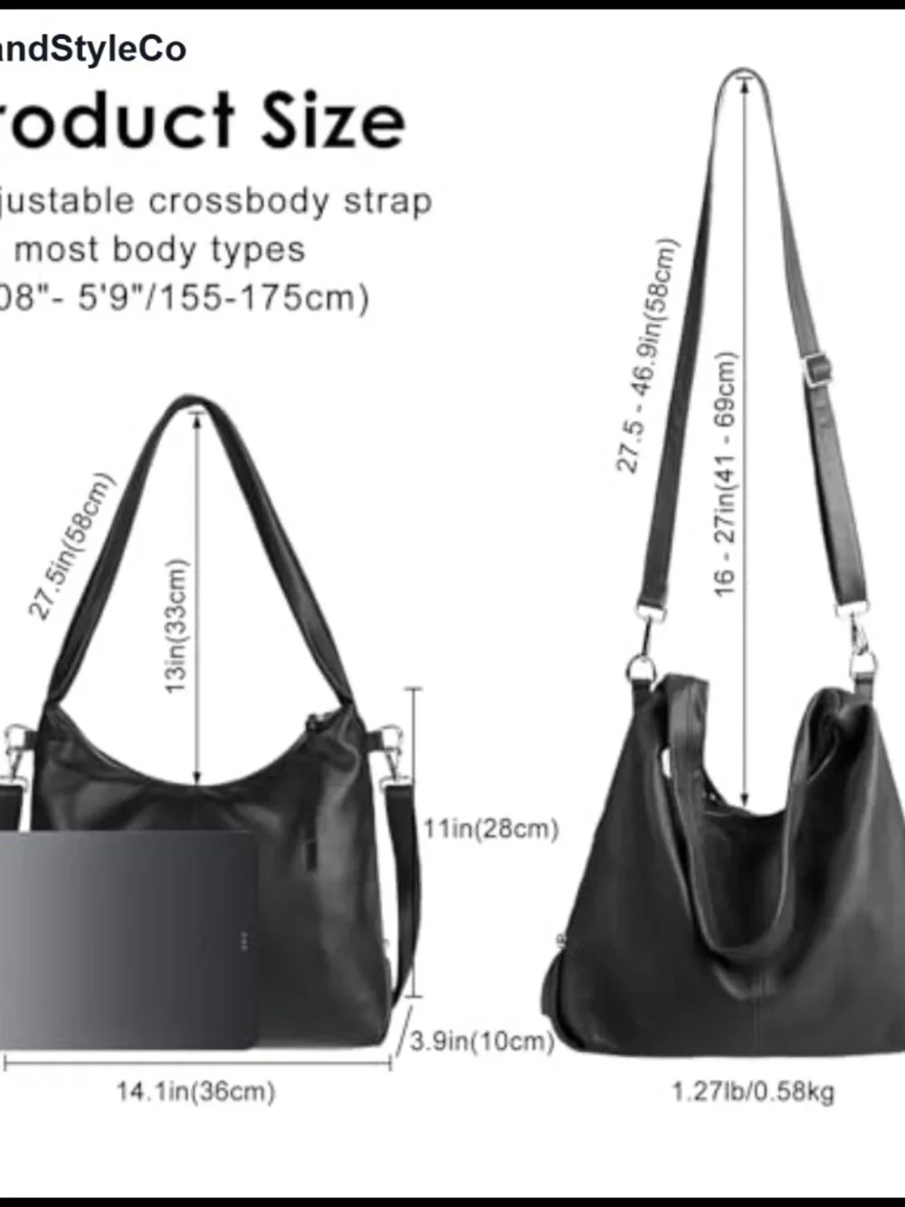 Genuine Leather Hobo Bag Large Tote Shoulder Crossbody Handbag